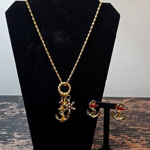 Robert Rose Nautical Charm Gold Tone Necklace and Earring Set
